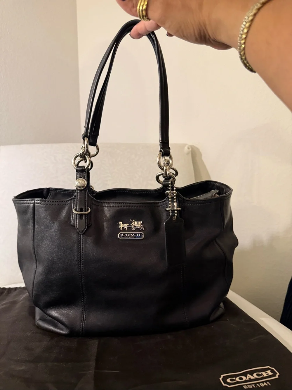 Coach Mia 15740 Black Leather Tote Silver Hardware + Dust Bag